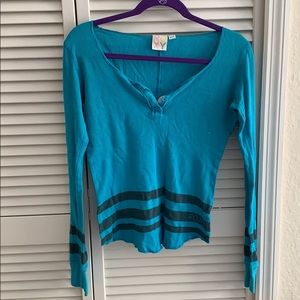 Blue and Black Roxy Long Sleeve T-shirt